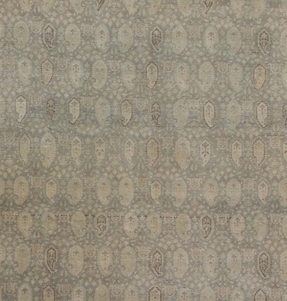 Hand-Knotted Muted Vintage Turkish Sivas with Paisley Design in Taupe, Gray-Green, and Camel  For Sale