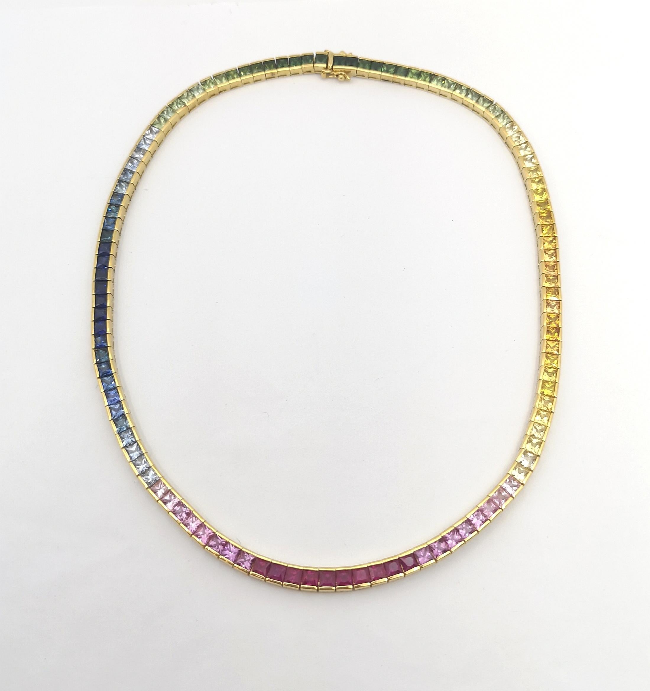 Muti-Color Sapphire Necklace set in 18K Gold Settings For Sale 1
