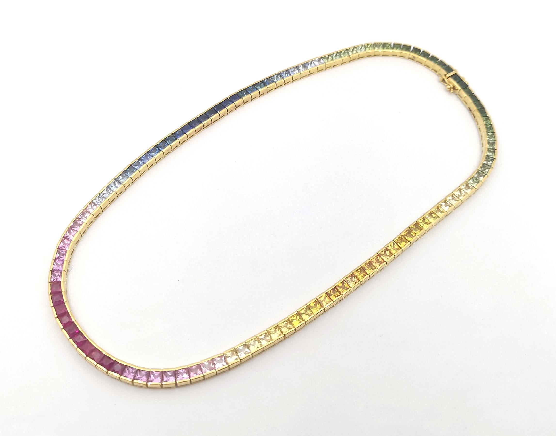 Muti-Color Sapphire Necklace set in 18K Gold Settings For Sale 2