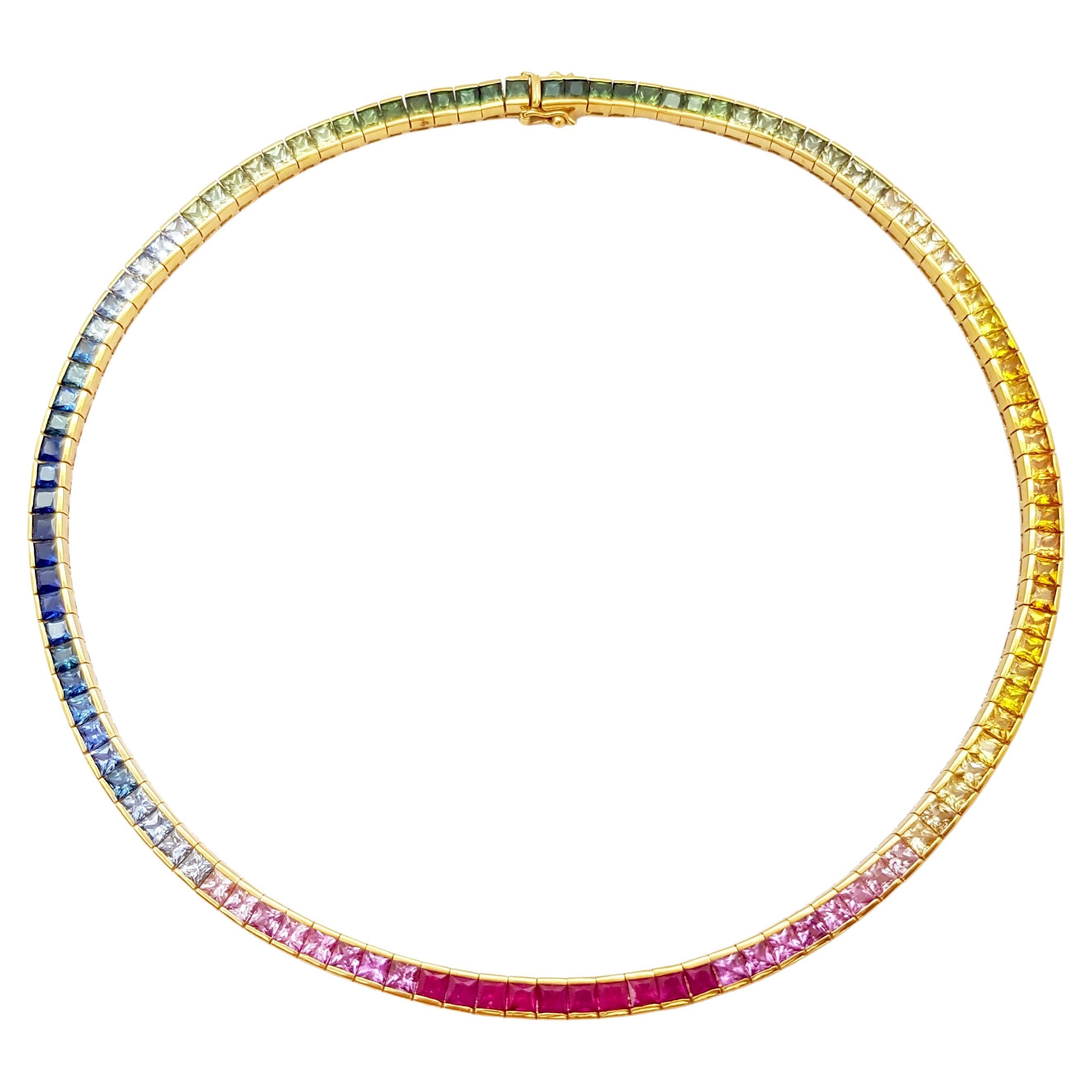 Muti-Color Sapphire Necklace set in 18K Gold Settings For Sale
