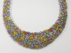 Muti-Color Sapphire with Tsavorite Star Necklace Set in 18 Karat White Gold