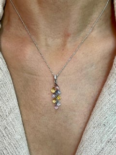 Muti Colored Briolette Cut Sapphires & Diamond Pendant Drop Necklace
