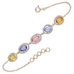 Bracelet « Muti-Sapphire » léger, serti de diamants, en or jaune 18 carats