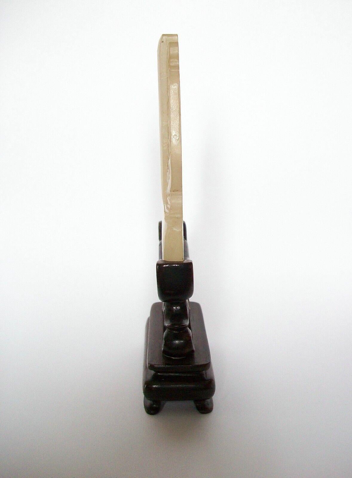 Mutton Fat Jade Carving on Hardwood Stand, Unsigned, China, 20th Century For Sale 2