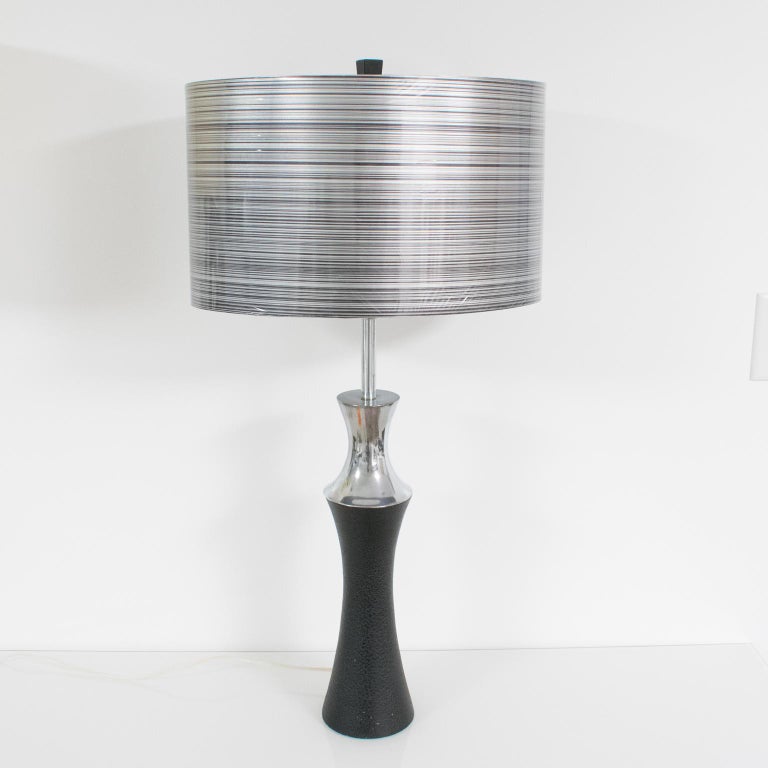 Mutual Sunset Lamp Co Polished Aluminum and Black Cast Metal Table Lamp, a Pair For Sale at 1stdibs