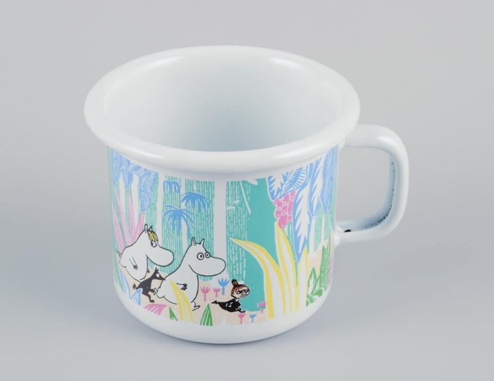 Metal Muurla, Finland. Four enamel mugs with motifs from the Moomin stories For Sale