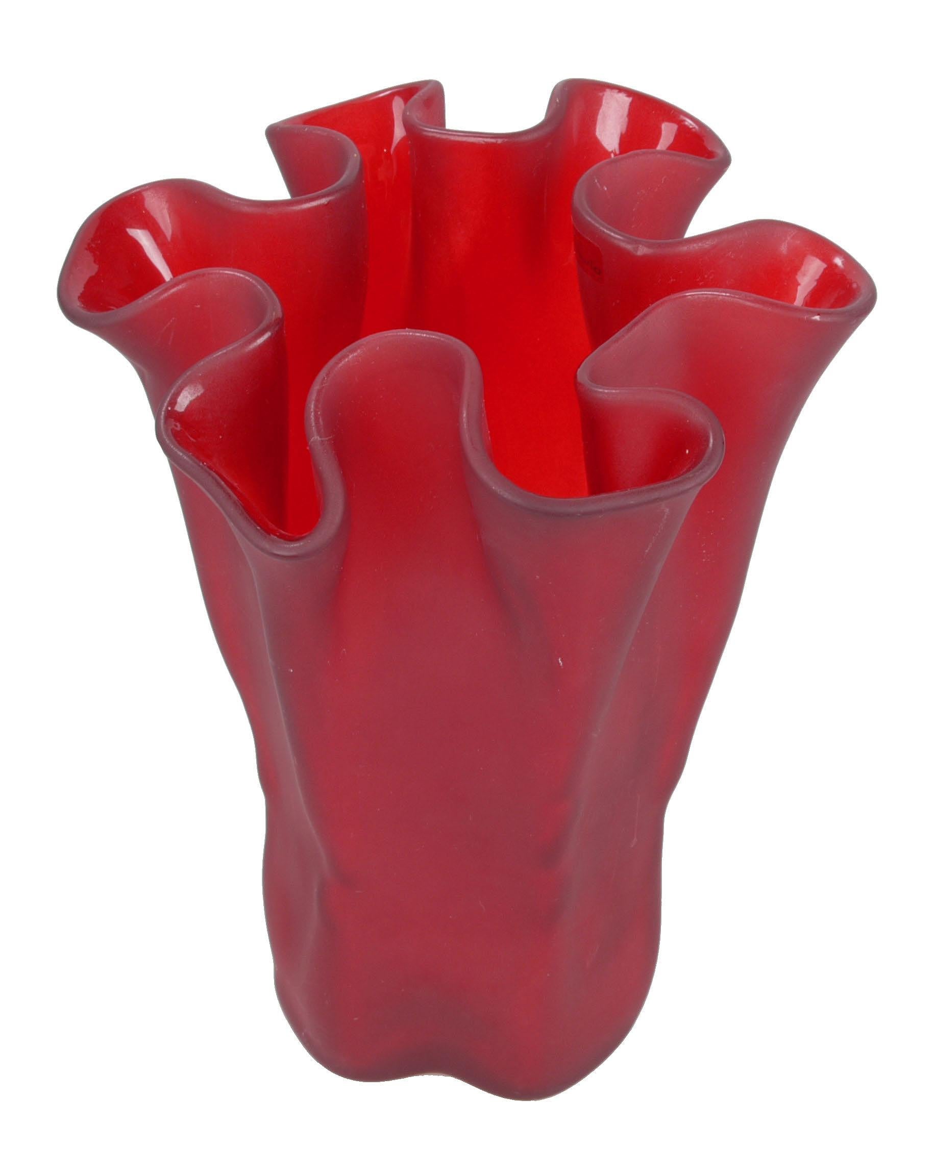 Muurla Red Art Glass Ruffled Handkerchief Vase Scandinavian Modern Finland For Sale 2