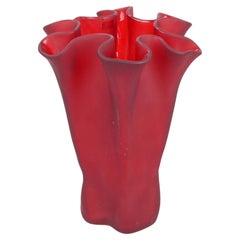 Muurla Red Art Glass Ruffled Handkerchief Vase Scandinavian Modern Finland