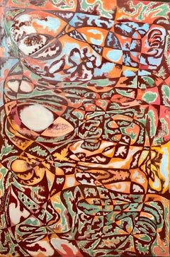Peinture à l'huile abstraite « Bukhara » de 59" x 39" pouces de Muzaffar Abdullaev