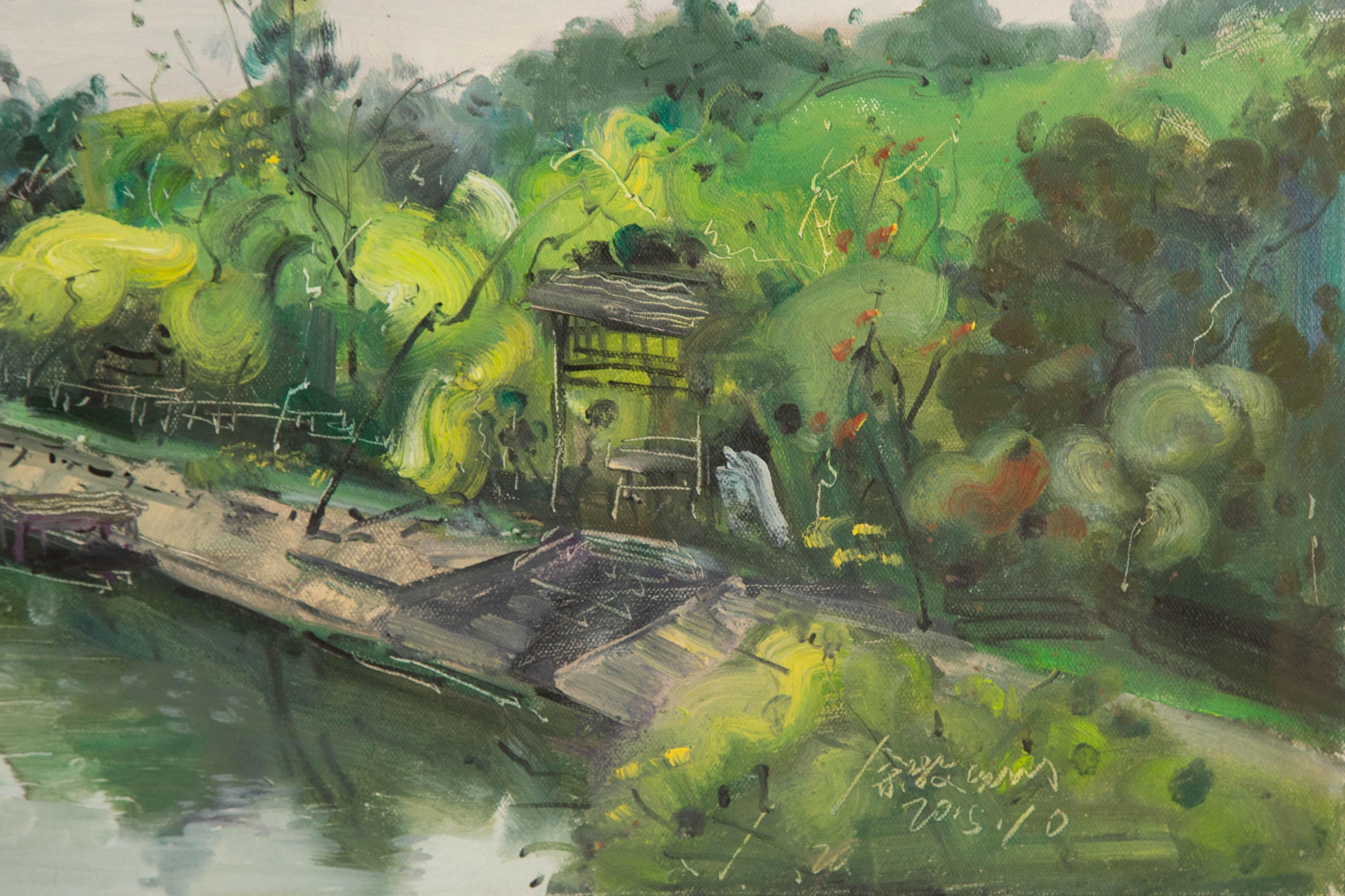 Muzhou Yu Landscape Original Oil On Canvas 