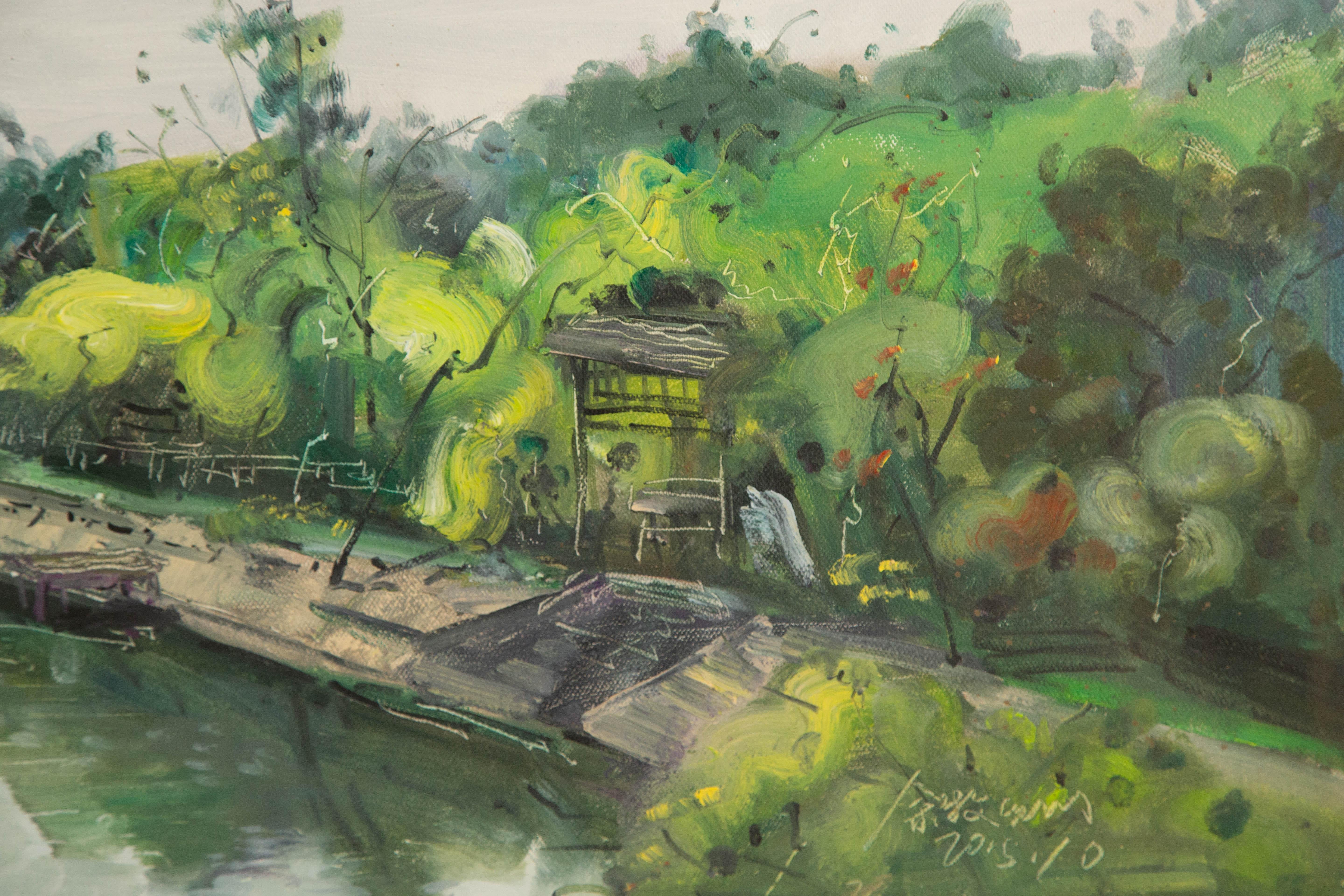 Muzhou Yu Landscape Original Oil On Canvas 