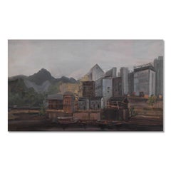 Muzhou Yu Modernist Original Oil On Canvas "City By The Lake"
