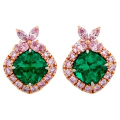 Muzo and Argyle Emerald "Azalea" Earrings, 3.30 Carats