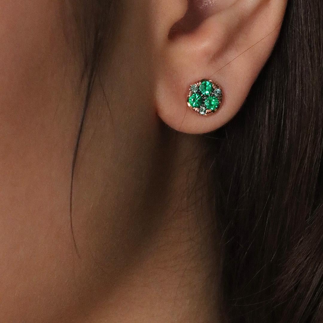 Muzo Colombian Emerald Alexandrite Rose Gold Stud Earrings For Sale 4