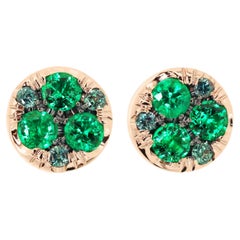 Muzo Colombian Emerald Alexandrite Rose Gold Stud Earrings