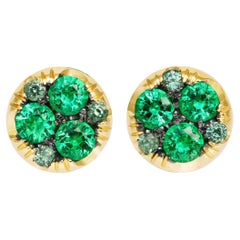 Muzo Colombian Emerald Alexandrite Yellow Gold Stud Earrings