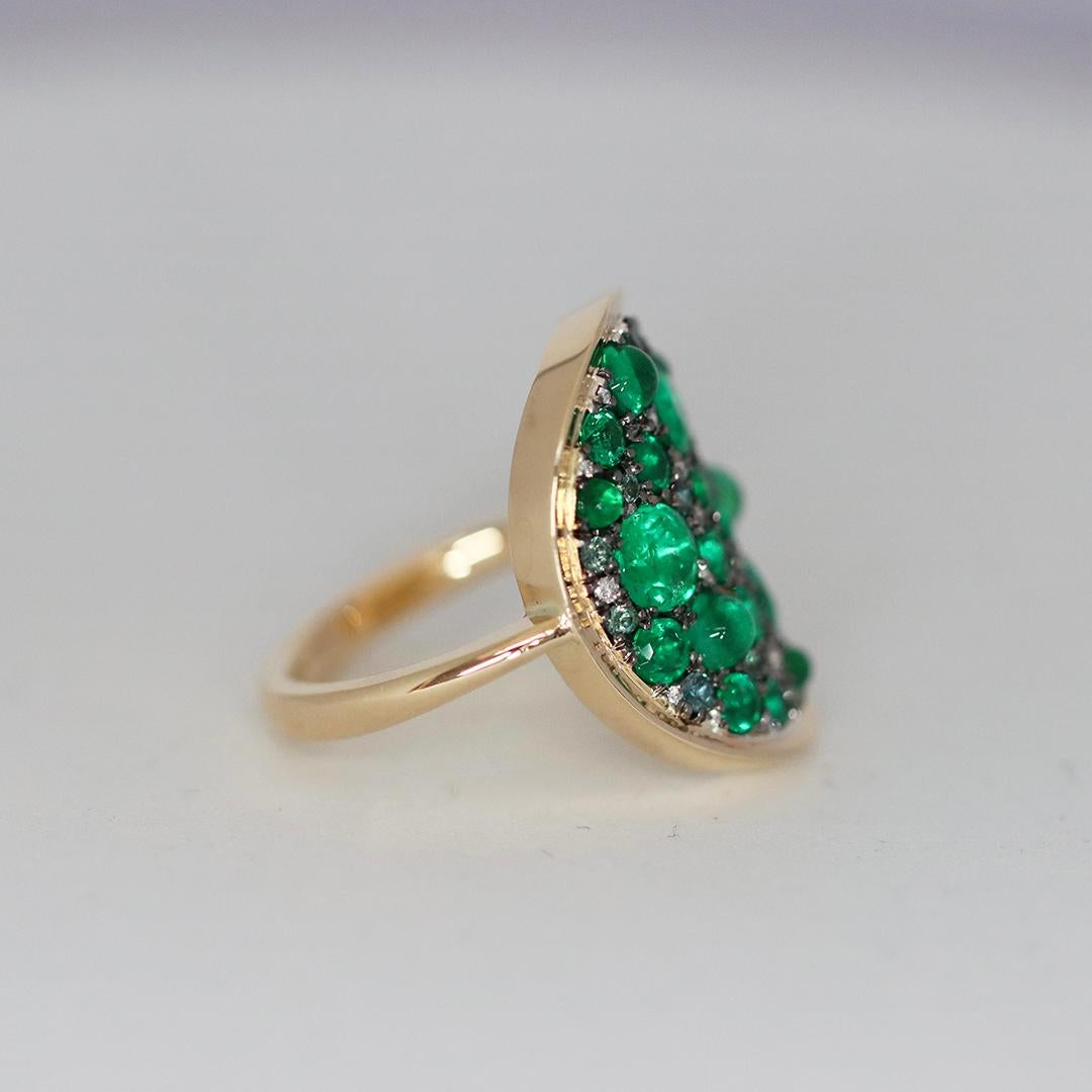 Mixed Cut Muzo Emerald Alexandrite Mosaic Pave Ring For Sale