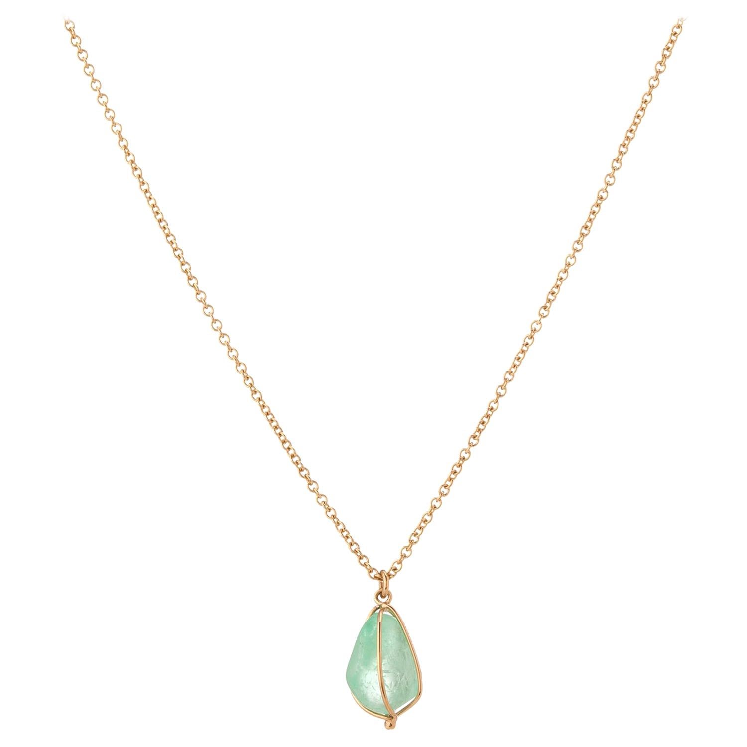 Muzo Emerald Colombia Emerald 18K Pink Gold Pendant Necklace