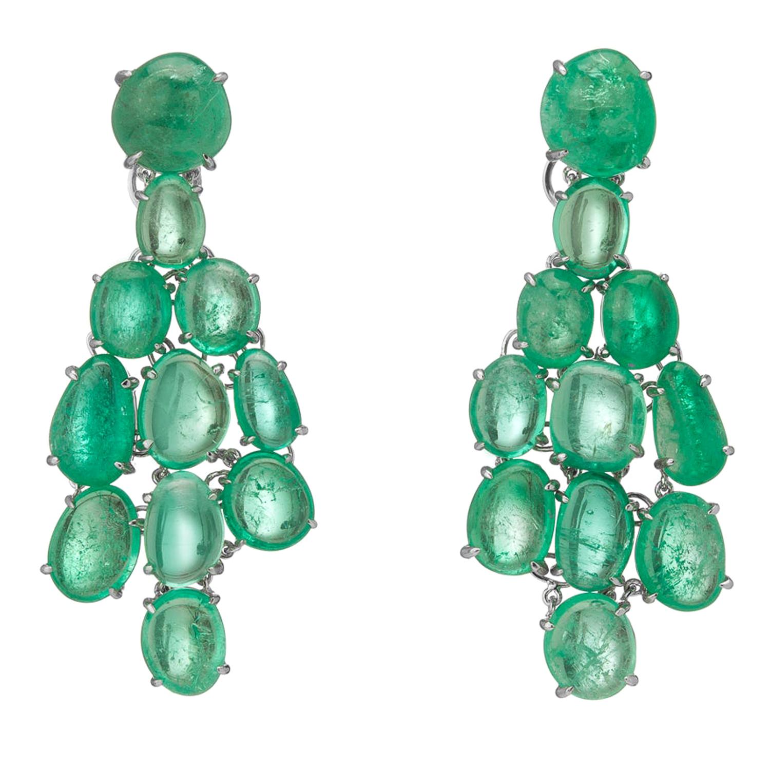 Muzo Emerald Colombia Emerald 18 Karat White Gold Chandelier Earrings For Sale