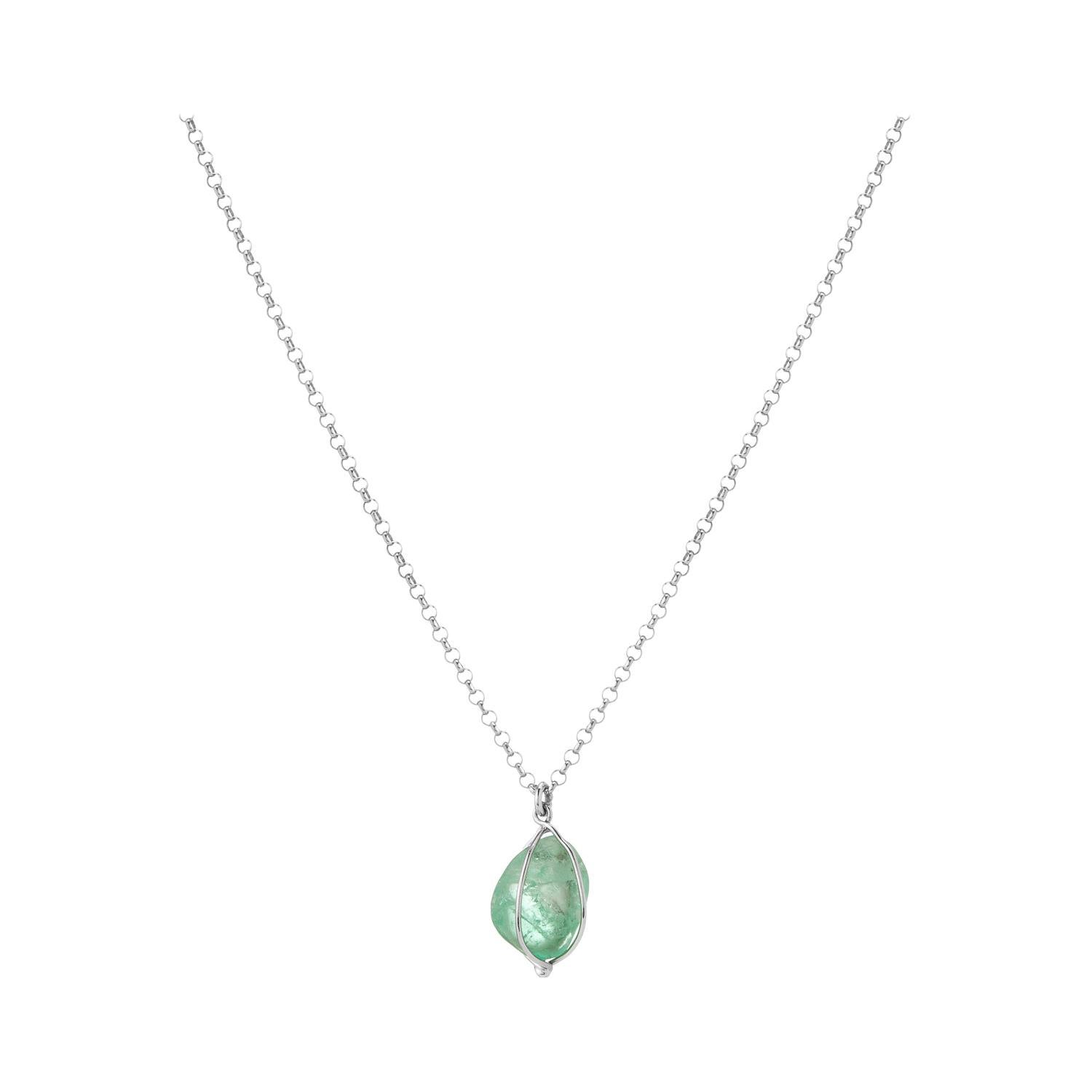 Muzo Emerald Colombia Emerald 18K White Gold Drop Necklace