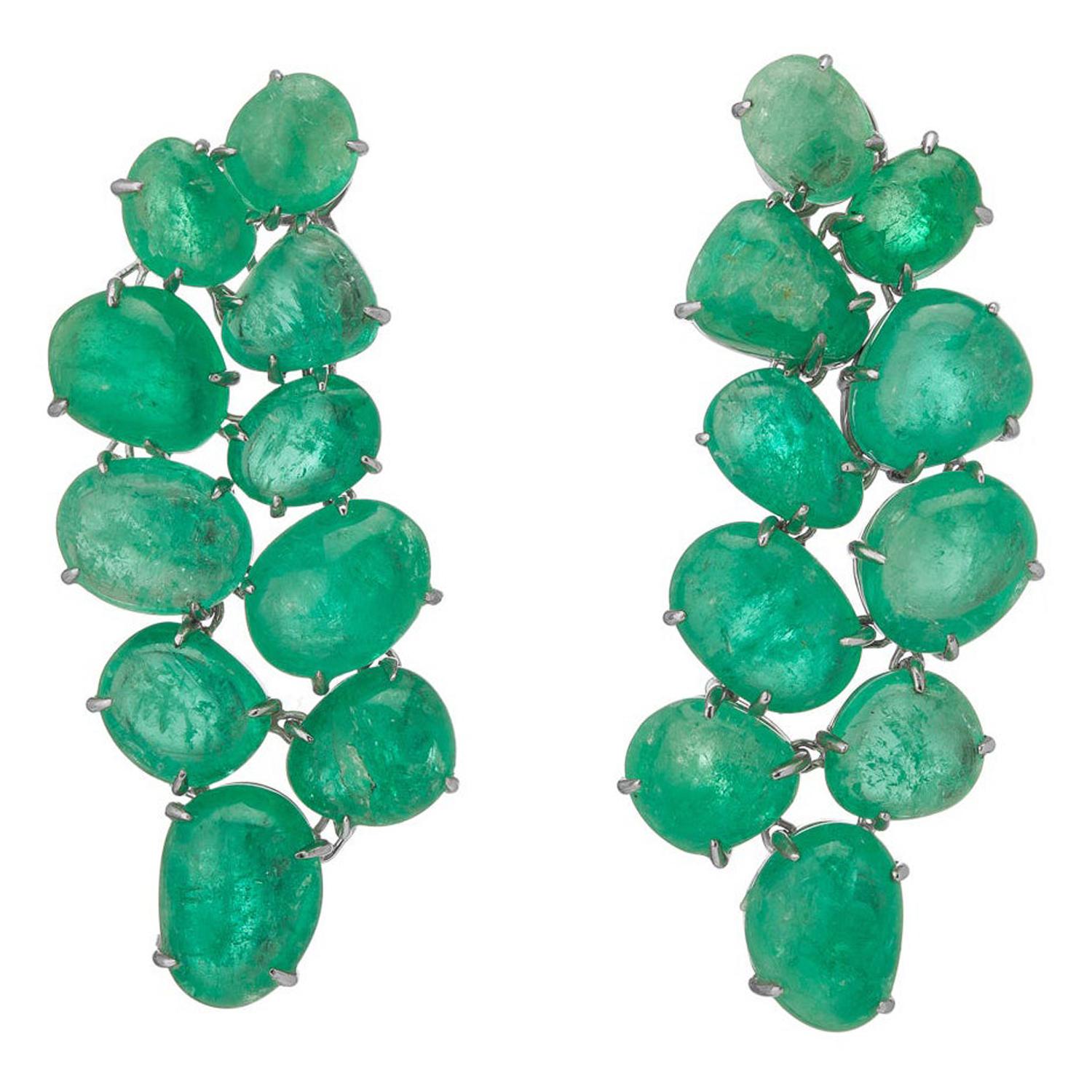Muzo Emerald Colombia Emerald 18K White Gold Chandelier Earrings For Sale