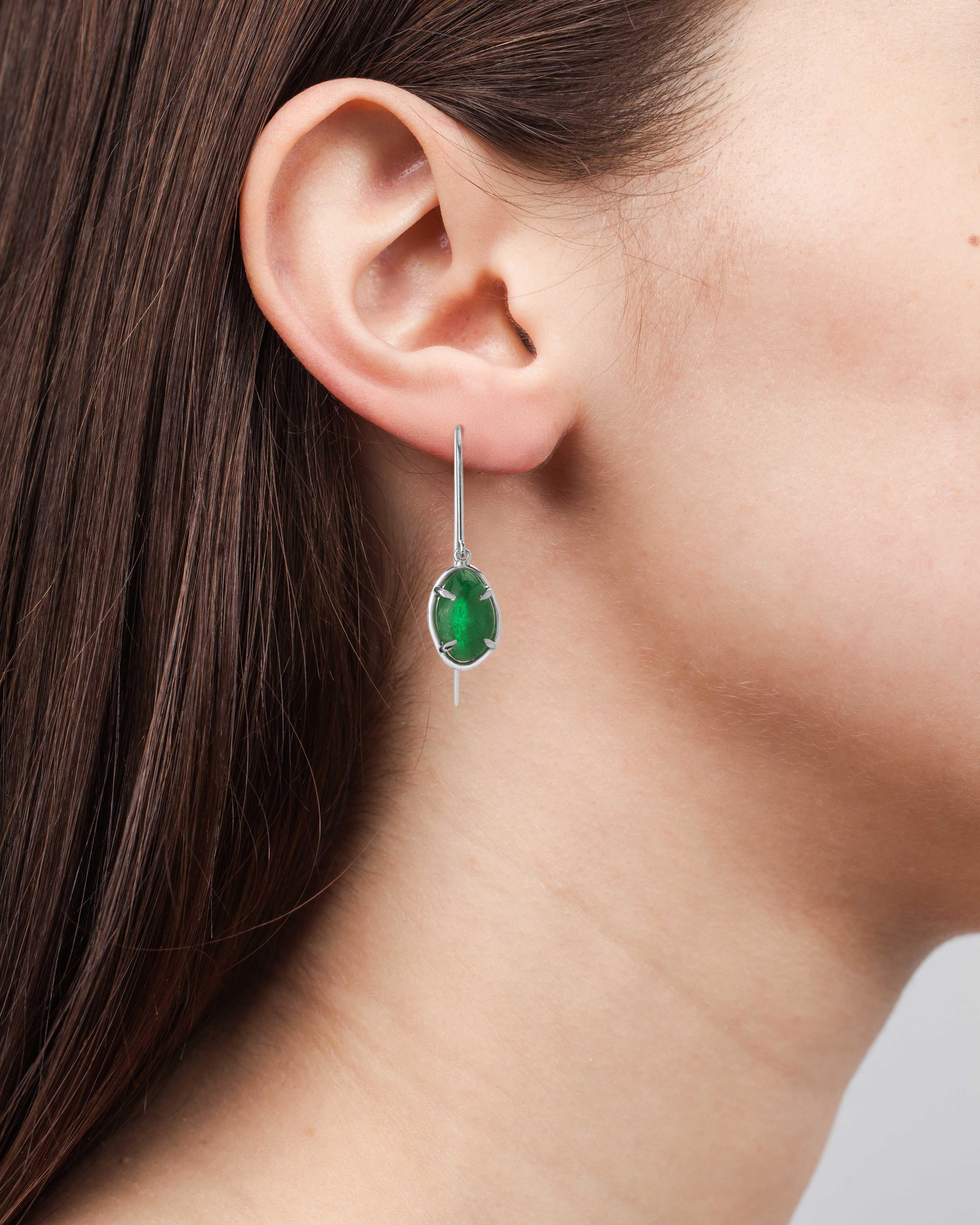 Muzo Emerald Colombia Emerald 18K White Gold Shepard Hook Dangle Earrings In New Condition In New York, NY