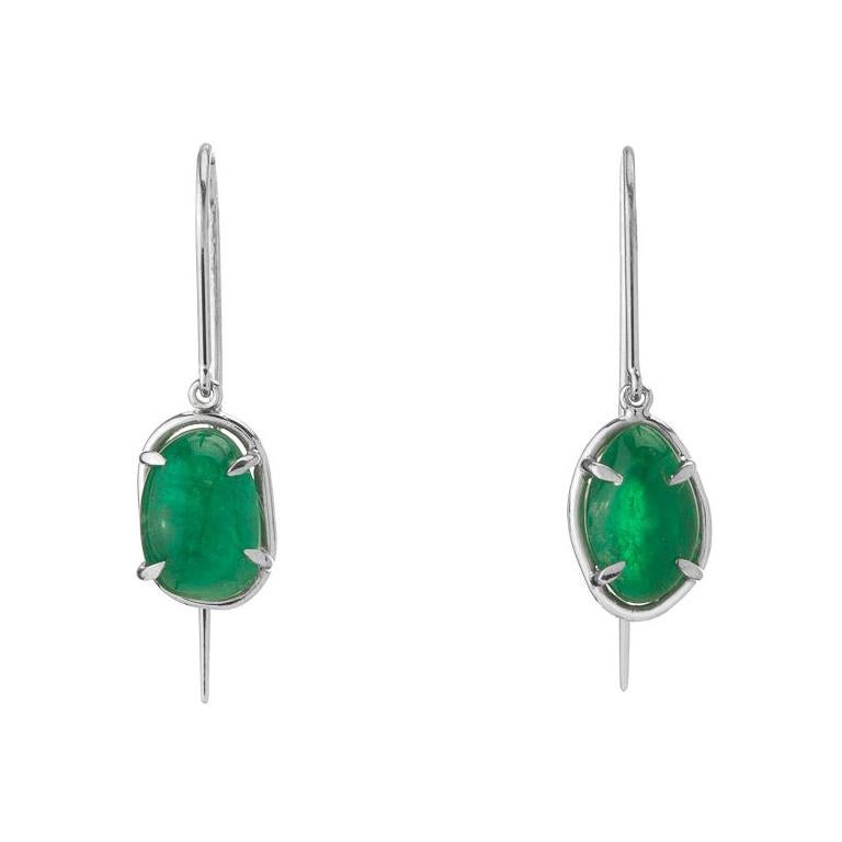 Muzo Emerald Colombia Emerald 18K White Gold Shepard Hook Dangle Earrings