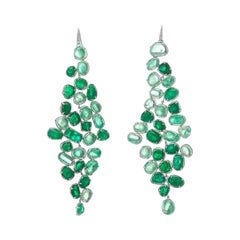 Muzo Emerald Colombia Diamonds Baroque Style Dangle Earrings 18K White Gold