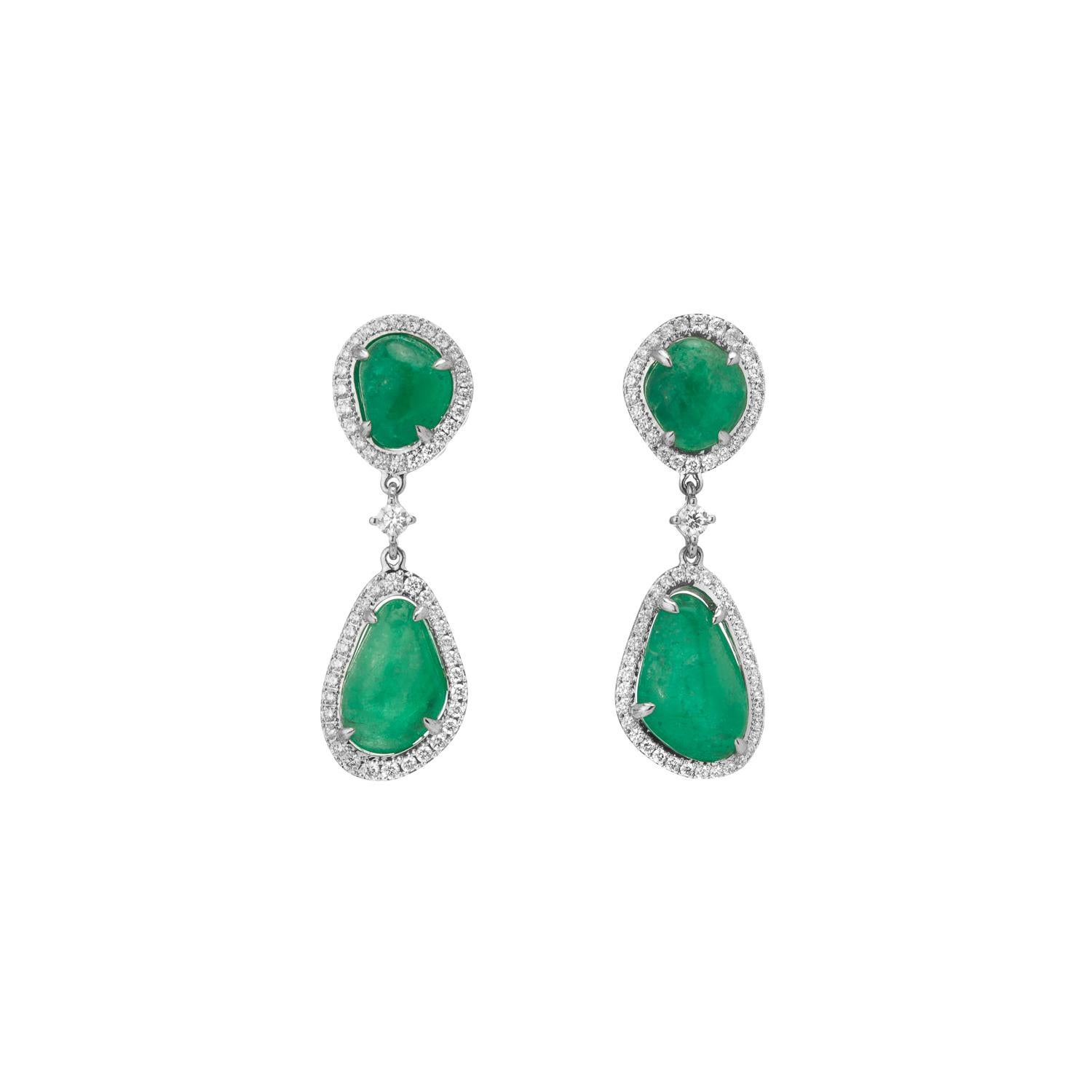 Muzo Emerald Colombia Emerald Diamonds 18K White Gold Drop Earrings For Sale