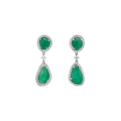 Muzo Emerald Colombia Emerald Diamonds 18K White Gold Drop Earrings