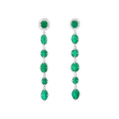 Muzo Emerald Colombia Classic Dangle Earrings Diamonds 18K White Gold 