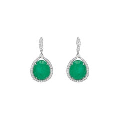 Muzo Emerald Colombia Single Halo Diamonds 18K White Gold Drop Earrings