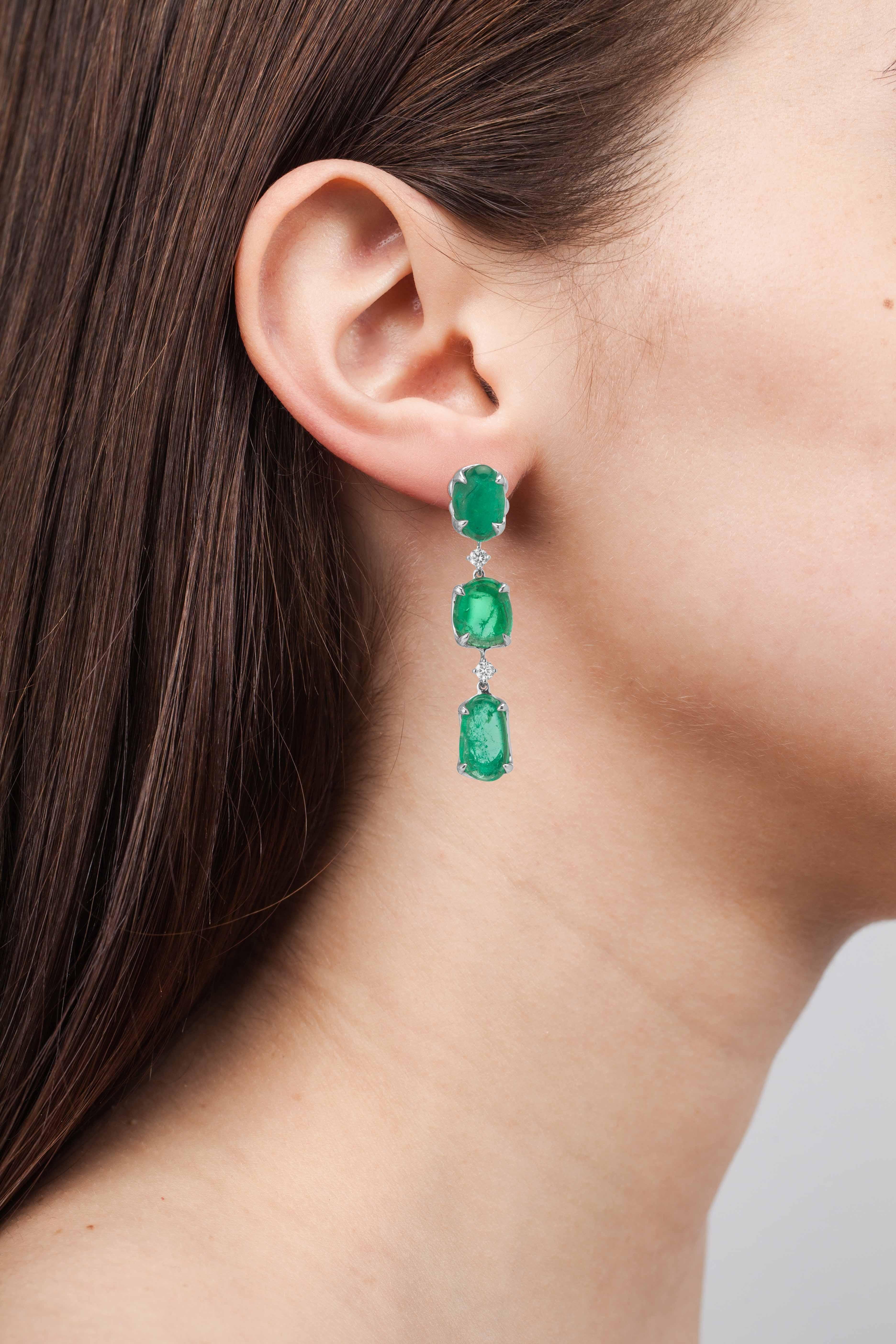Contemporary Muzo Emerald Colombia Diamonds 18K White Gold Claw set Drop Earrings For Sale