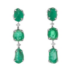 Muzo Emerald Colombia Diamonds 18K White Gold Claw set Drop Earrings