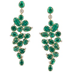 Baroque Style Dangle Earrings Muzo Emerald Colombia 18K Yellow Gold With Diamond