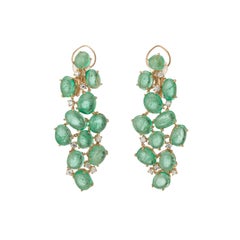 Muzo Emerald Colombia Diamonds 18K Yellow Gold Baroque Chandelier Earrings