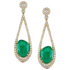 Muzo Emerald Colombia Emerald Diamonds 18K Yellow Gold Drop Earrings