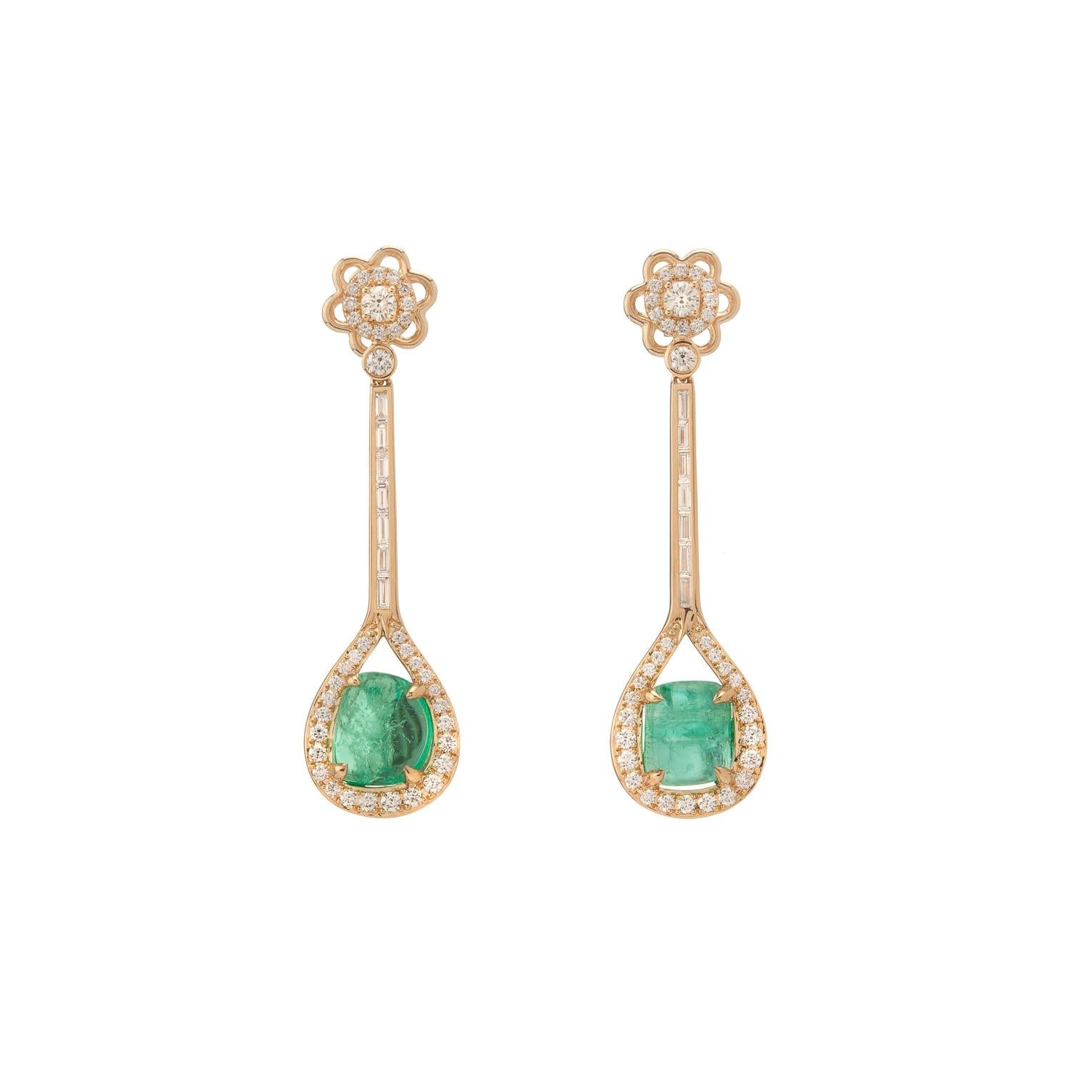 Muzo Emerald Colombia Emerald Diamonds 18 Karat Yellow Gold Drop Earrings For Sale
