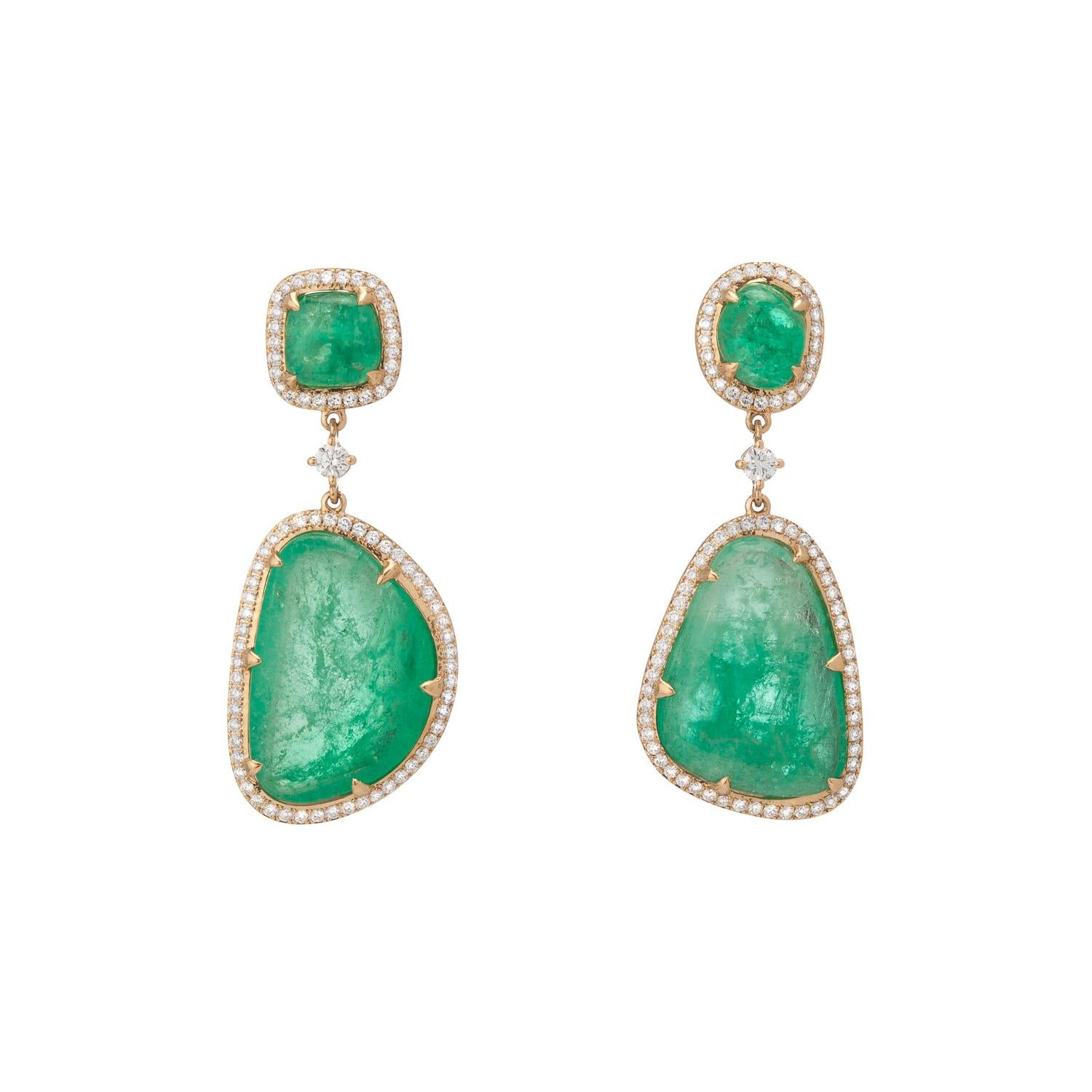 Muzo Emerald Colombia Diamonds 18K Yellow Gold Drop Earrings For Sale