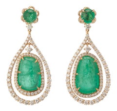 Muzo Emerald Colombia Emerald Diamonds 18K Yellow Gold Drop Earrings