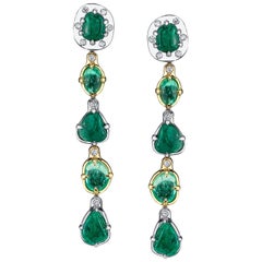 Muzo Emerald Colombia Emerald Diamonds 18K White and Yellow Gold Dangle Earrings