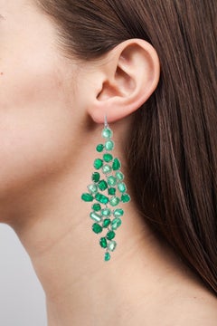 Muzo Emerald Colombia Diamonds Baroque Style Dangle Earrings 18K White Gold