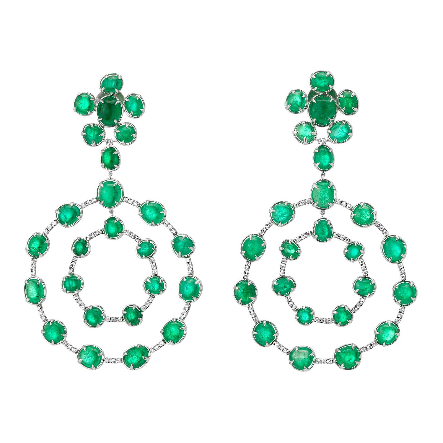 Statement Muzo Emerald Colombia Earrings Diamond Pave  For Sale