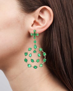 Statement Muzo Emerald Colombia Earrings Pave Diamonds 18K Yellow Gold