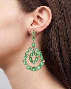 Muzo Emerald Colombia Diamonds 18K Yellow Gold Contemporary Chandelier Earrings