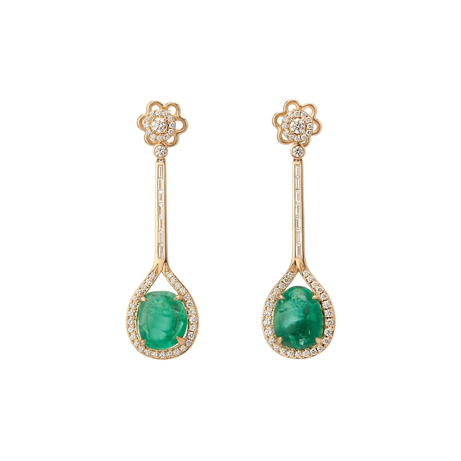 Muzo Emerald Colombia Diamonds Art Deco Style 18K Yellow Gold Dangle Earrings