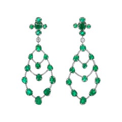 Statement Muzo Emerald Colombia Chandelier Earrings Diamond Pave 18K White Gold