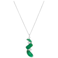 Muzo Emerald Colombia Diamonds Modern 18K White Gold Chain Necklace