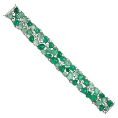 Muzo Emerald Colombia Classic 2 Row Cuff Bracelet Diamonds 18K White Gold