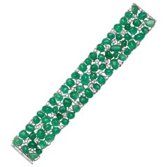Muzo Emerald Colombia Classic 3 Row Diamonds 18K White Gold Cuff Bracelet